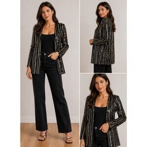 Wyldr Dress Jacket Blazer Sequin sz XS black and Cream Stripes